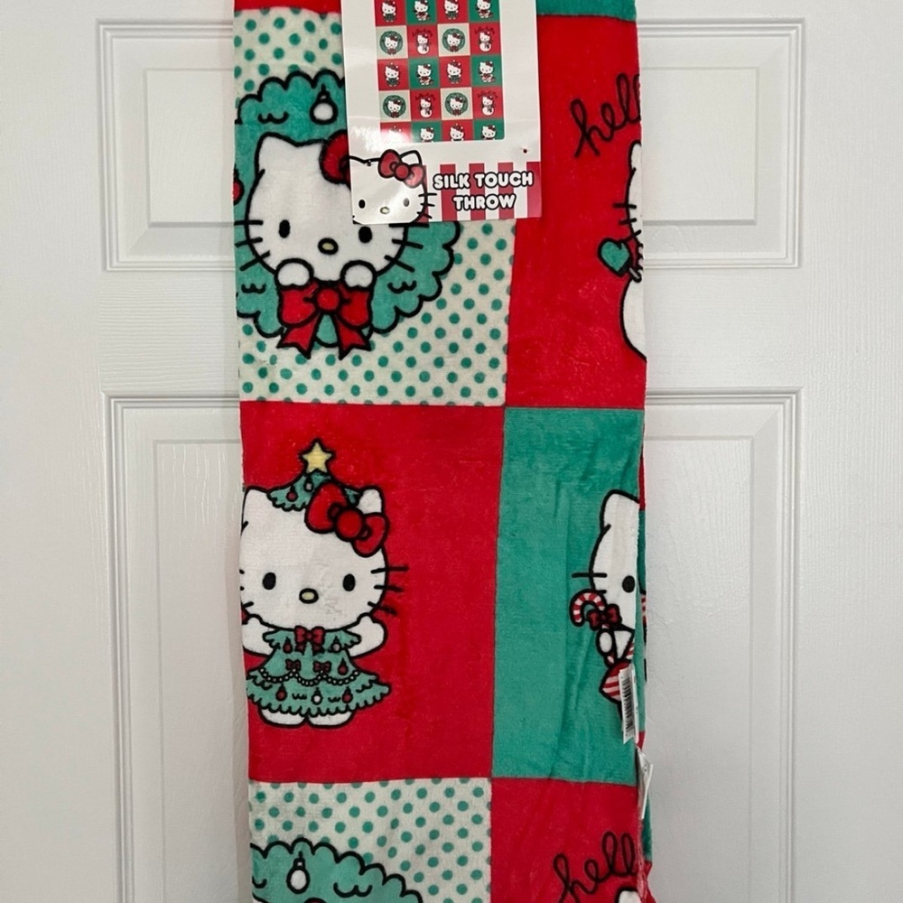 Hello Kitty Red and Green Holiday Throw Blanket